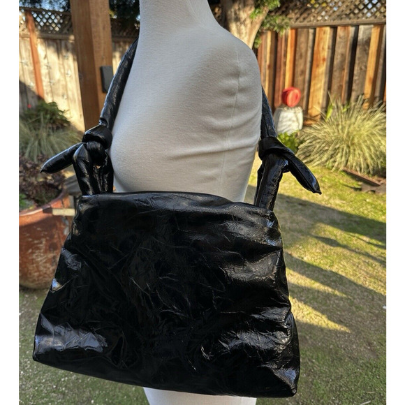 KASSL Editions Bag Lady Leather Lacquer Black Knotted Handle - Picture 5 of 13